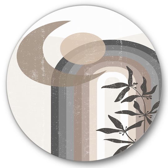 Designart - Abstract Sun and Moon In Gray and Blue - Modern Metal Circle Wall Art